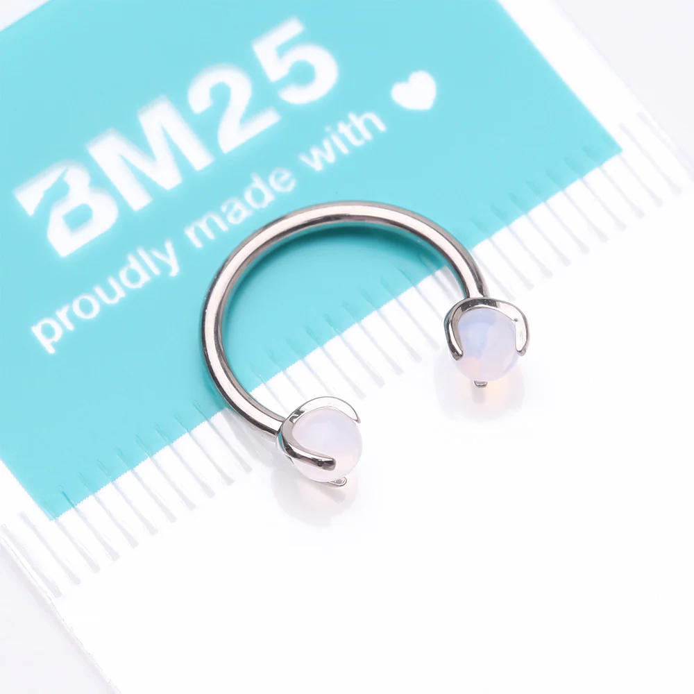 Implant Grade Titanium Pink Opalite Stone Ball Claw Prong Internally Threaded Horseshoe Barbell - Image 5