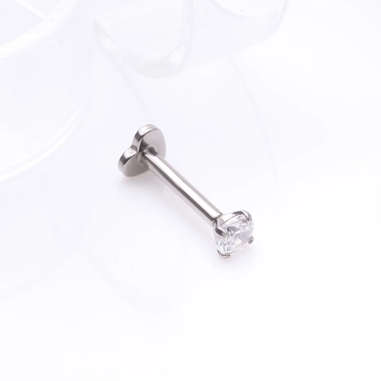 Implant Grade Titanium Prong Gem Sparkle Internally Threaded Heart Back Labret - Image 2