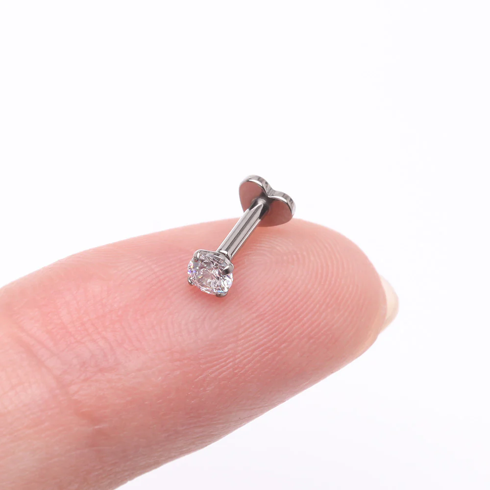 Implant Grade Titanium Prong Gem Sparkle Internally Threaded Heart Back Labret - Image 3