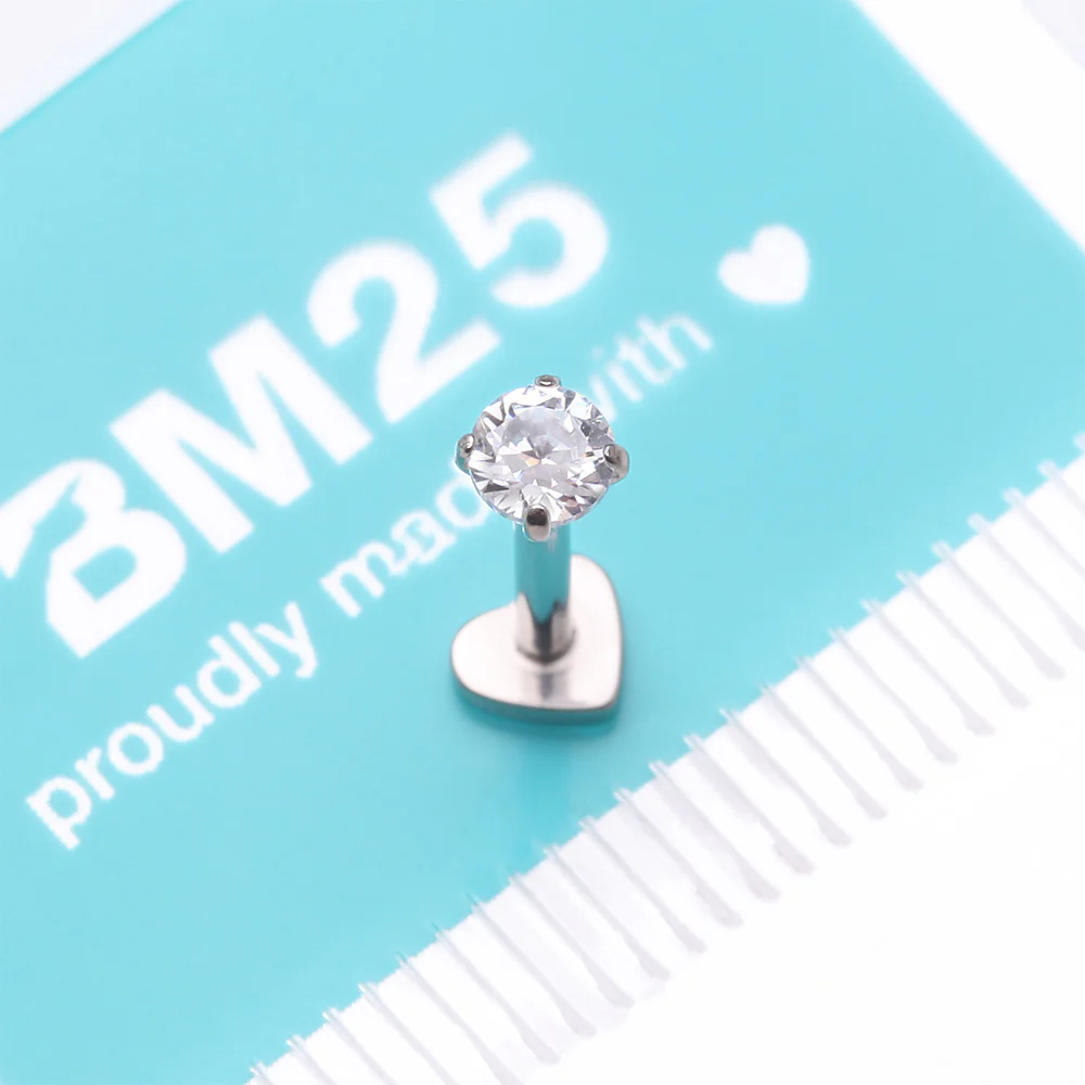 Implant Grade Titanium Prong Gem Sparkle Internally Threaded Heart Back Labret - Image 5