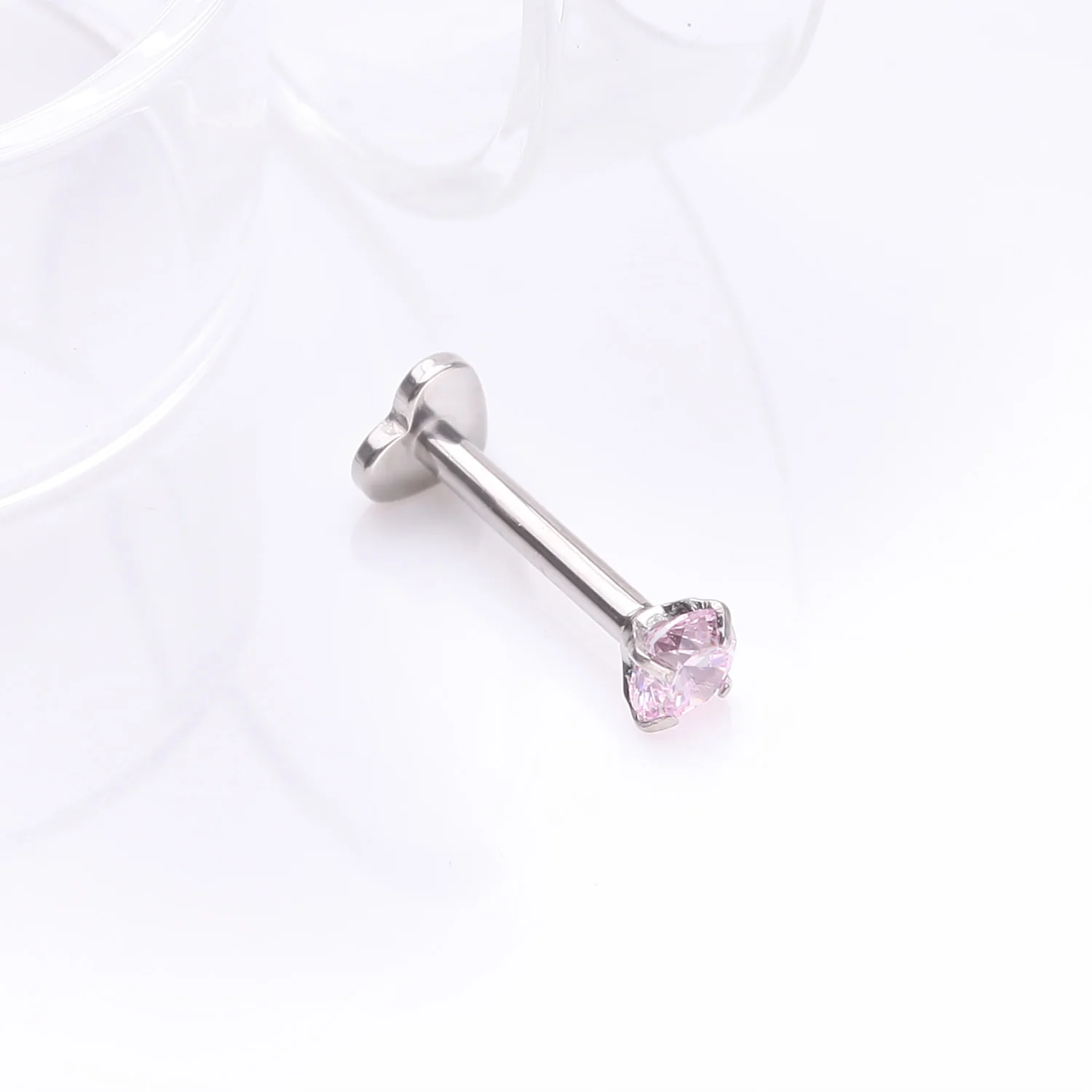 Implant Grade Titanium Prong Gem Sparkle Internally Threaded Heart Back Labret - Image 2