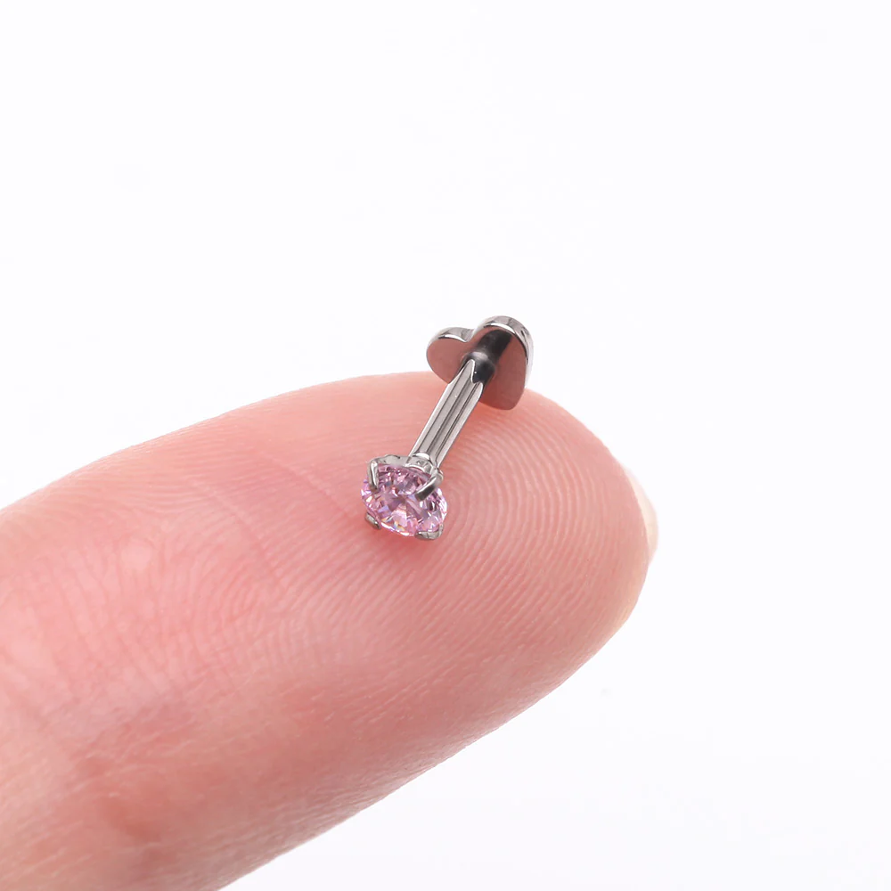Implant Grade Titanium Prong Gem Sparkle Internally Threaded Heart Back Labret - Image 3