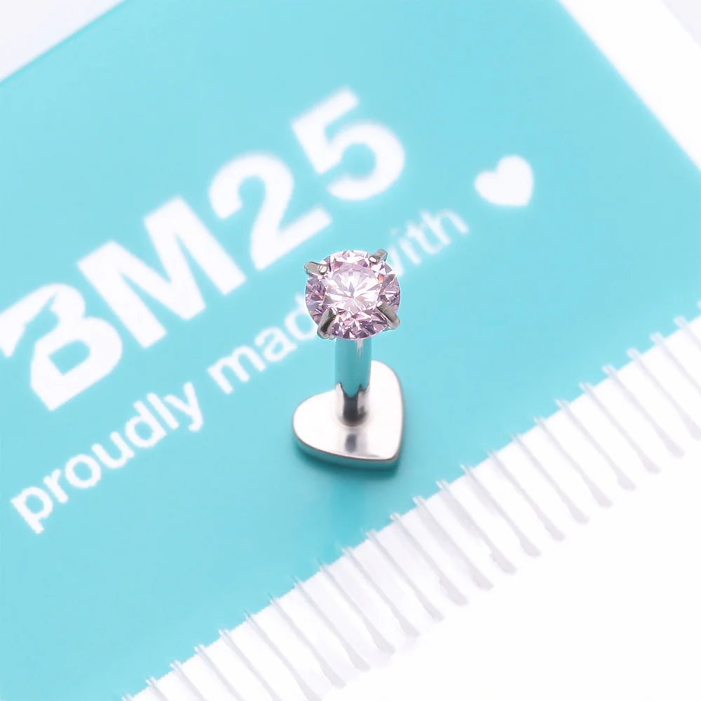 Implant Grade Titanium Prong Gem Sparkle Internally Threaded Heart Back Labret - Image 5