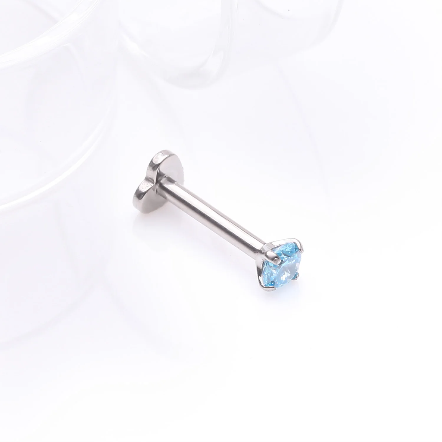 Implant Grade Titanium Prong Gem Sparkle Internally Threaded Heart Back Labret - Image 2
