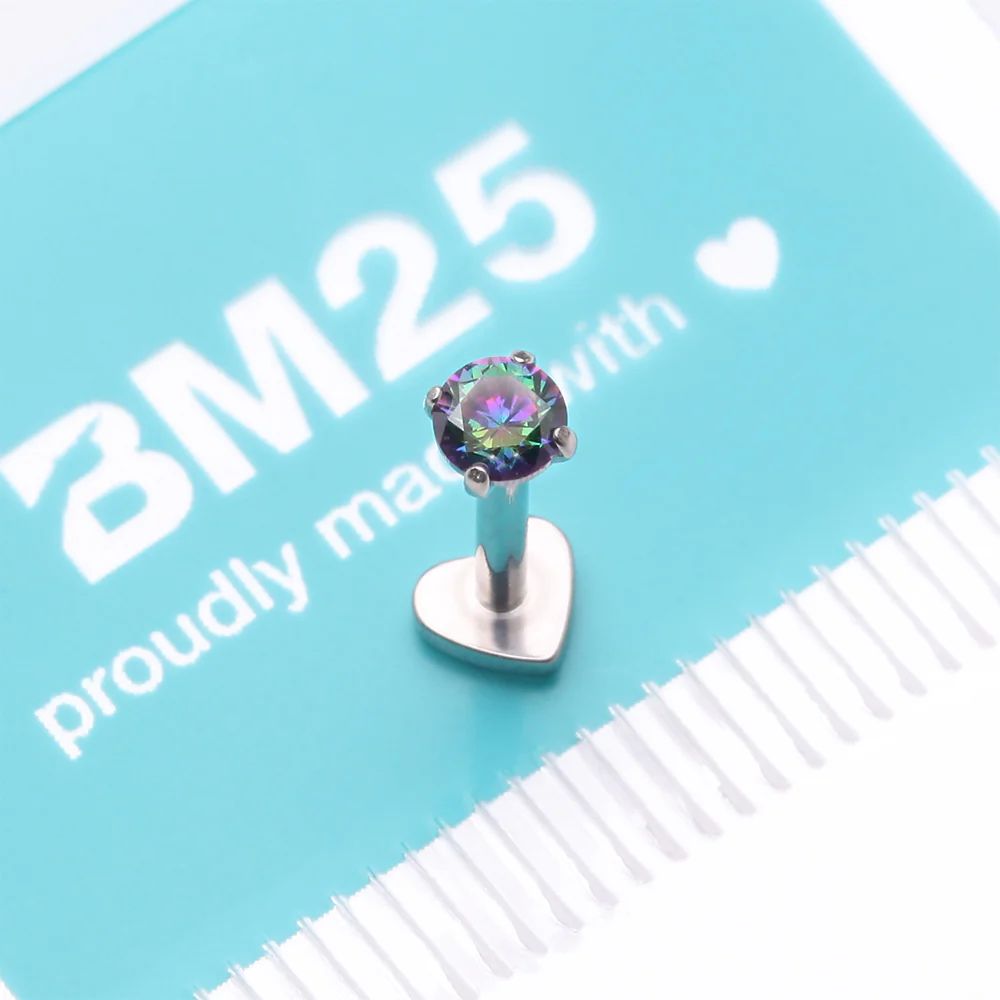 Implant Grade Titanium Prong Gem Sparkle Internally Threaded Heart Back Labret - Image 5