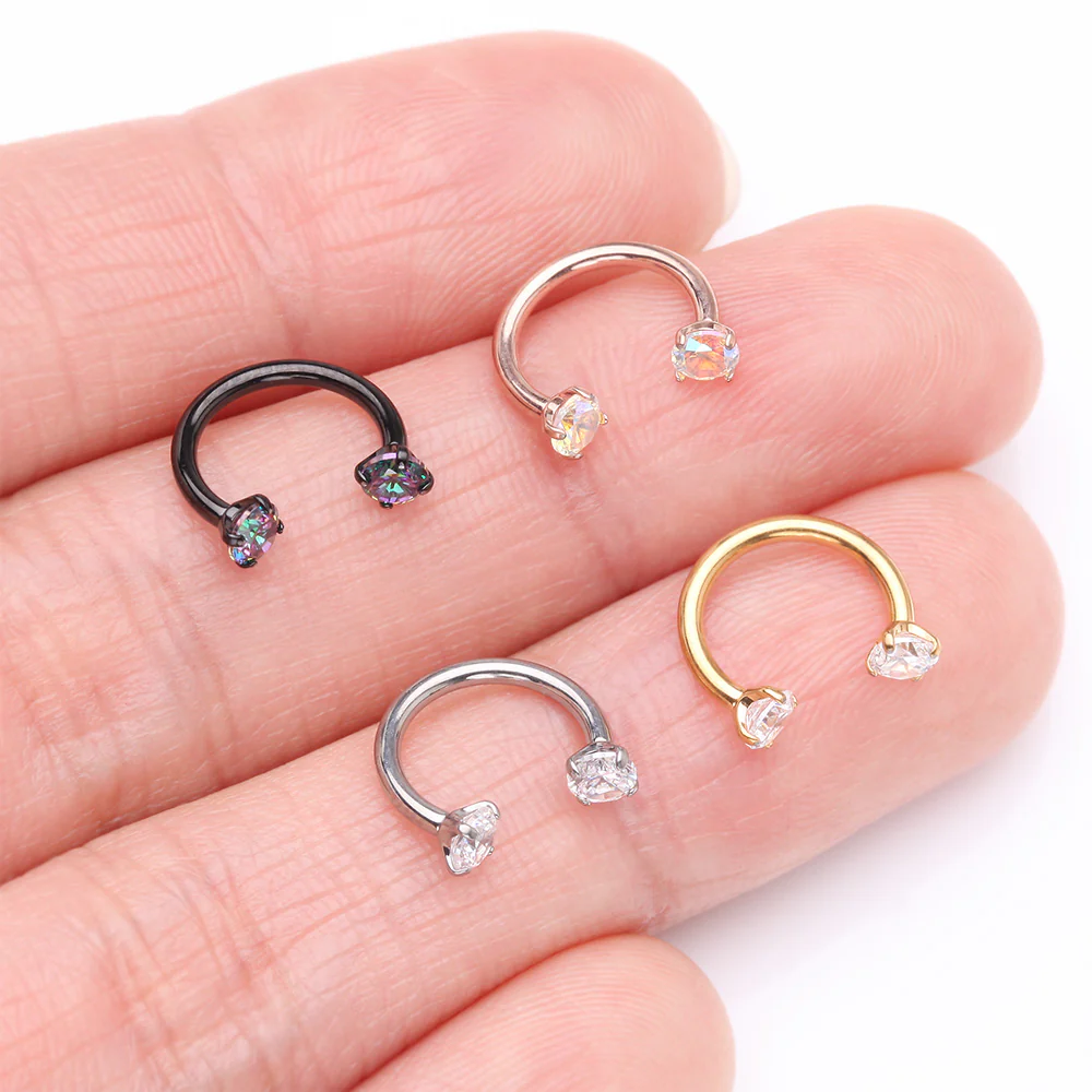 Implant Grade Titanium Prong Gem Sparkle Internally Threaded Horseshoe Barbell - Image 4