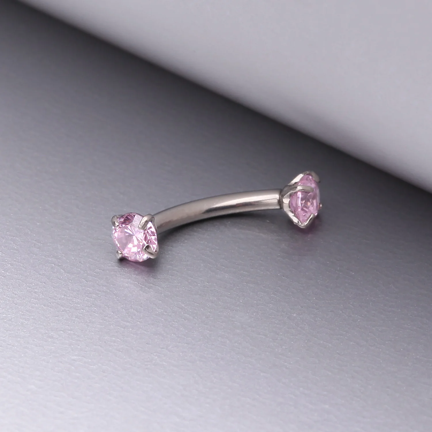 Implant Grade Titanium Prong Set Gem Sparkles Internally Threaded Curved Barbell - Image 2