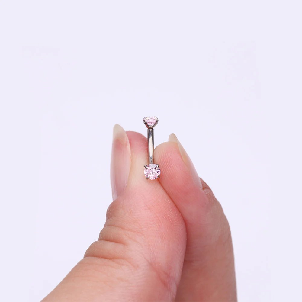 Implant Grade Titanium Prong Set Gem Sparkles Internally Threaded Curved Barbell - Image 3