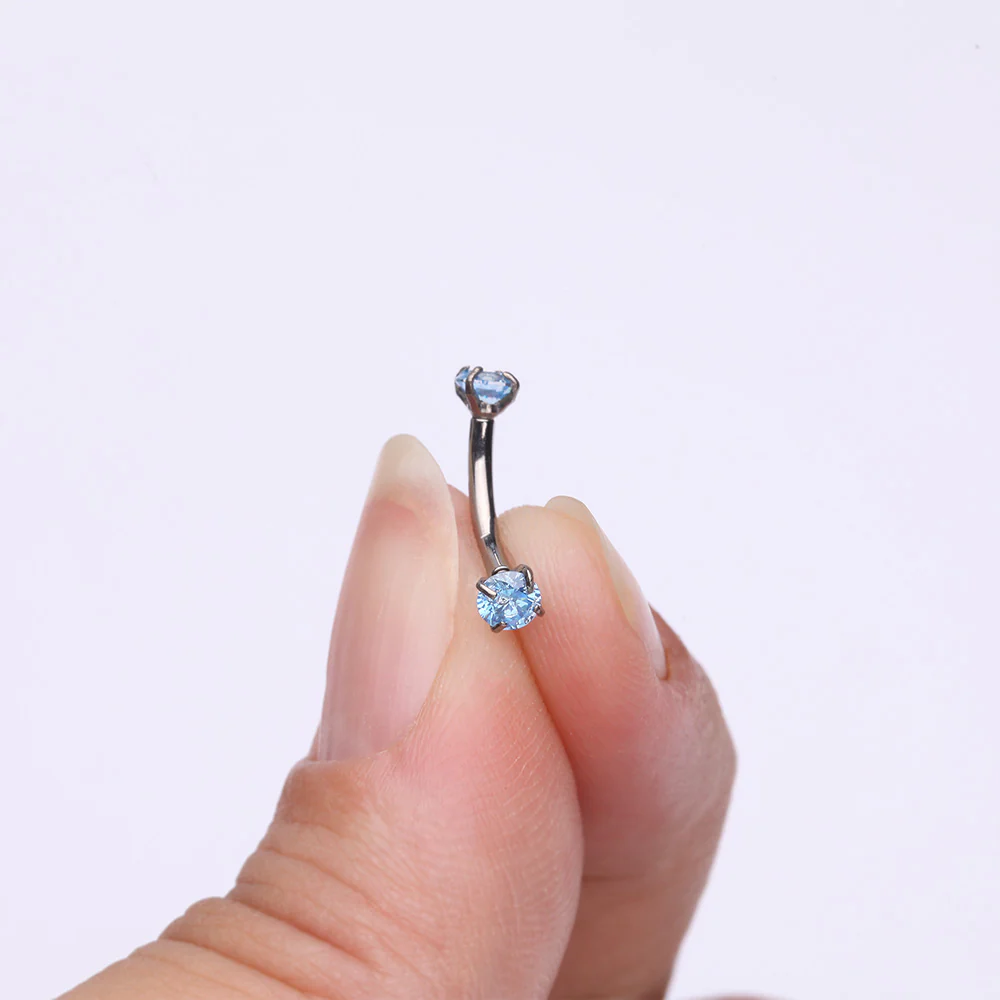 Implant Grade Titanium Prong Set Gem Sparkles Internally Threaded Curved Barbell - Image 3