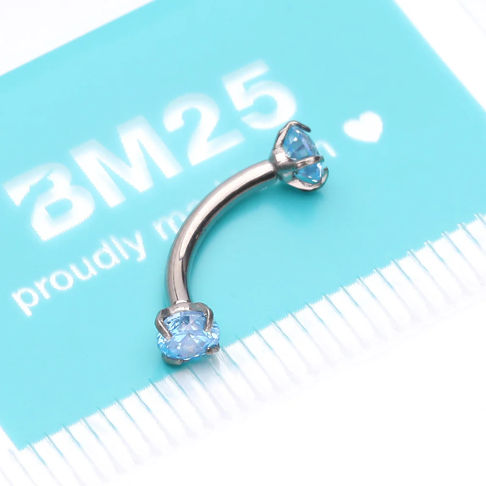 Implant Grade Titanium Prong Set Gem Sparkles Internally Threaded Curved Barbell - Image 4
