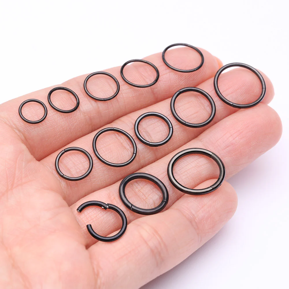 Implant Grade Titanium PVD Blackline Basic Seamless Hinged Clicker Hoop Ring - Image 3