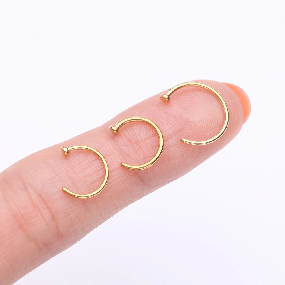 Implant Grade Titanium PVD Golden Basic Nose Hoop Ring - Image 3