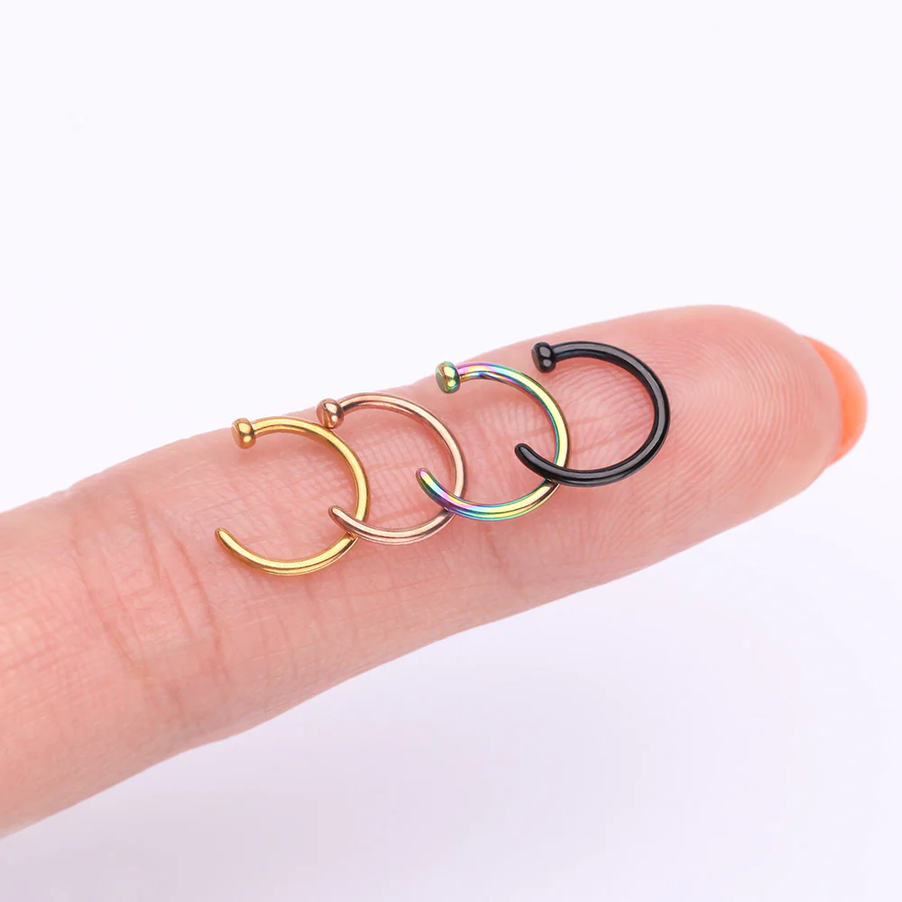 Implant Grade Titanium PVD Golden Basic Nose Hoop Ring - Image 4