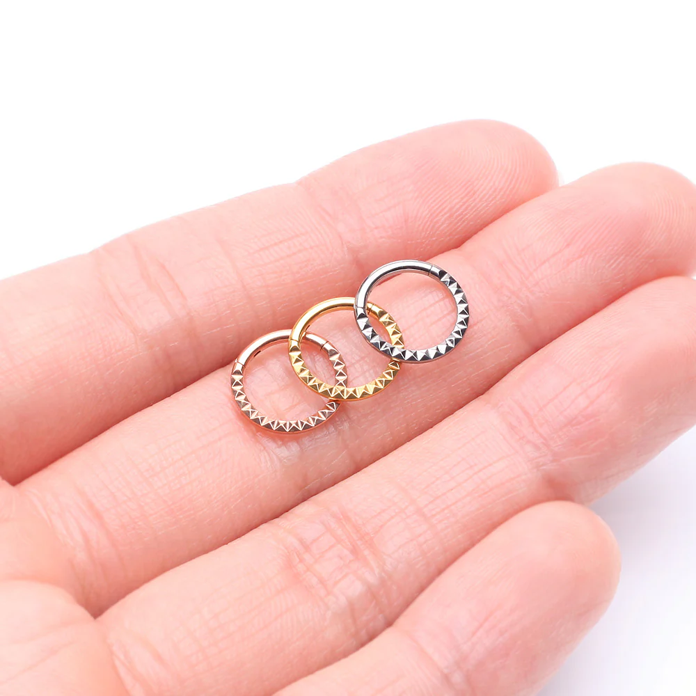 Implant Grade Titanium Pyramid Front Geometric Seamless Clicker Hoop Ring - Image 4