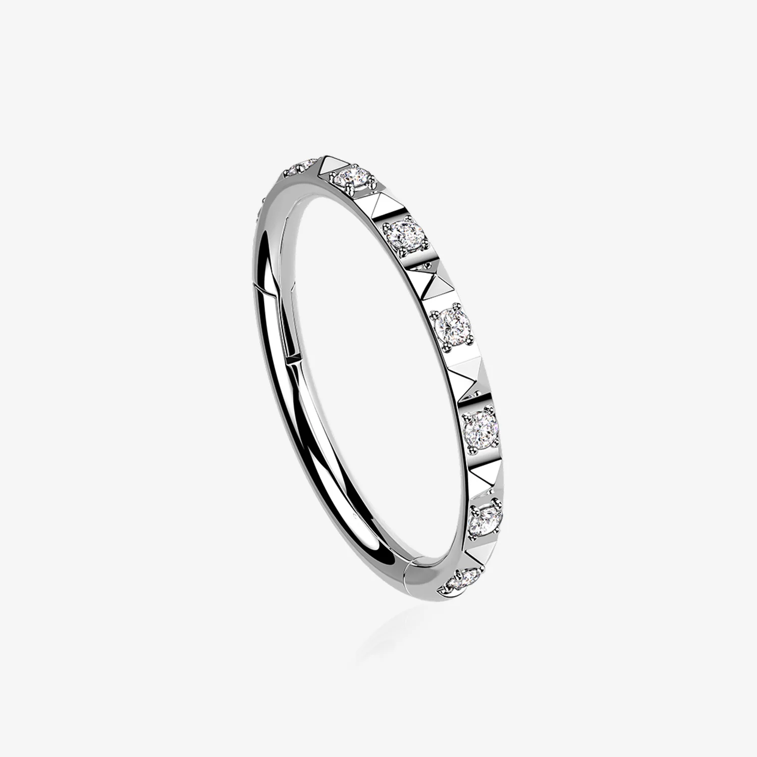 Implant Grade Titanium Pyramid Sparkle Studded Geometric Seamless Clicker Hoop Ring