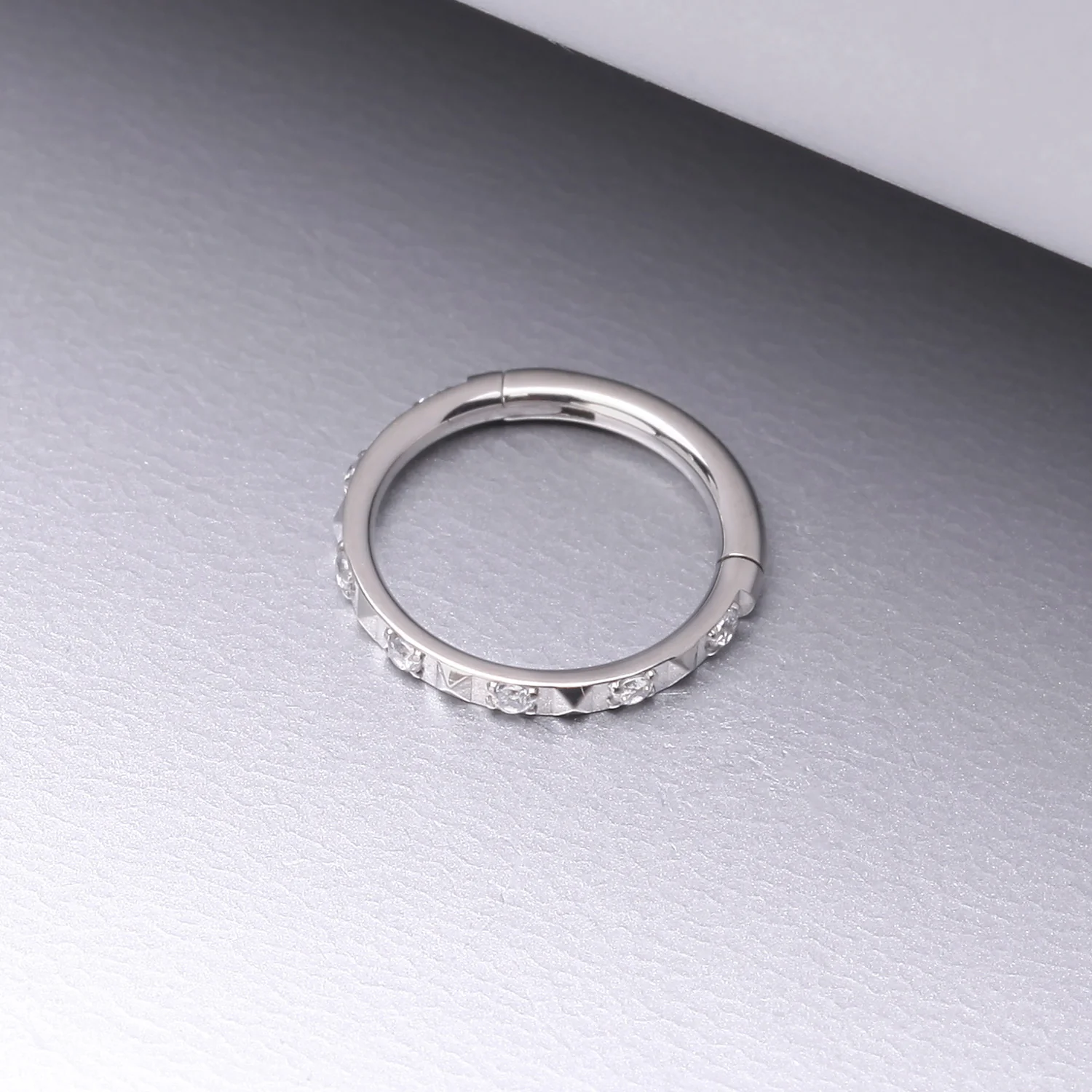 Implant Grade Titanium Pyramid Sparkle Studded Geometric Seamless Clicker Hoop Ring - Image 2