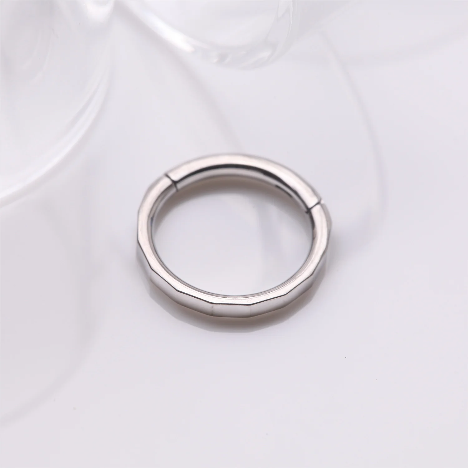 Implant Grade Titanium Rigid Rectangle Faceted Clicker Hoop Ring - Image 2