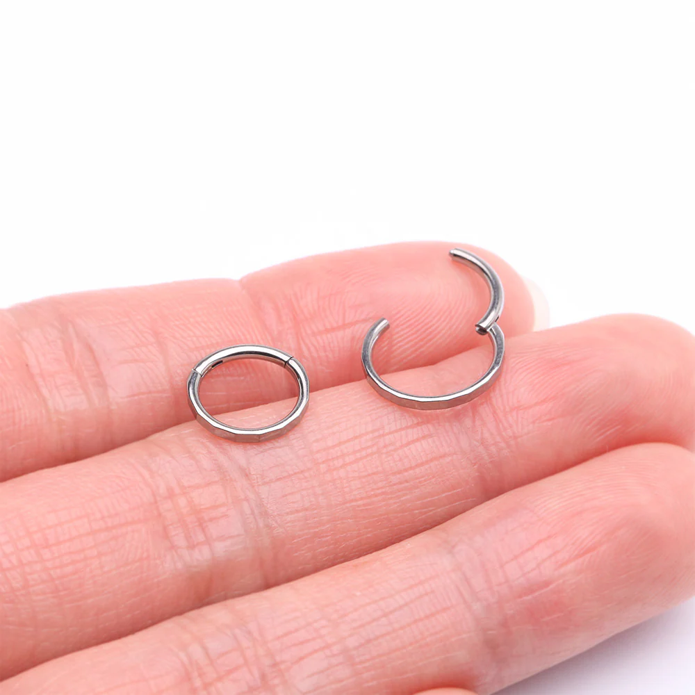Implant Grade Titanium Rigid Rectangle Faceted Clicker Hoop Ring - Image 3
