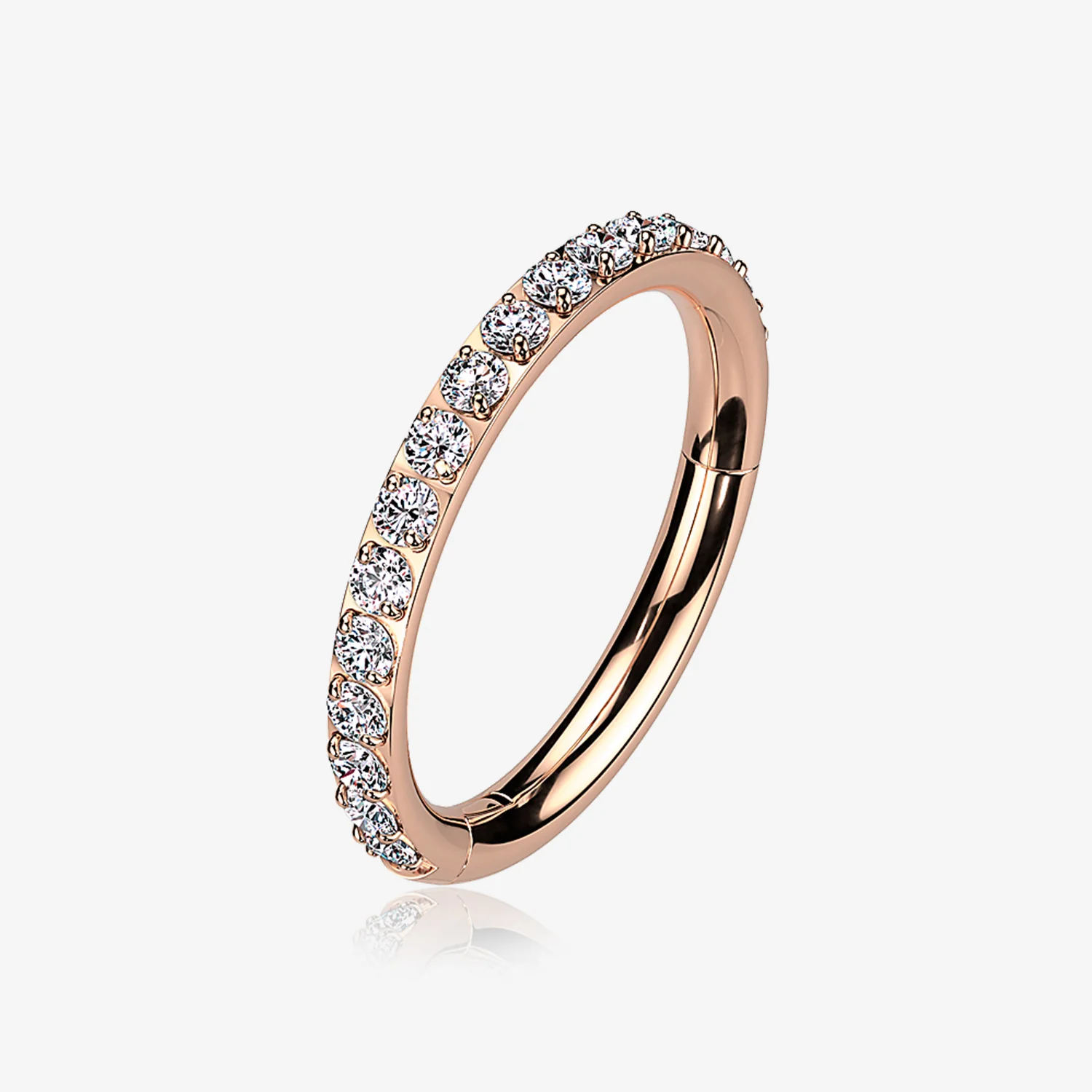 Implant Grade Titanium Rose Gold Brilliant Sparkle Gems Lined Clicker Hoop Ring