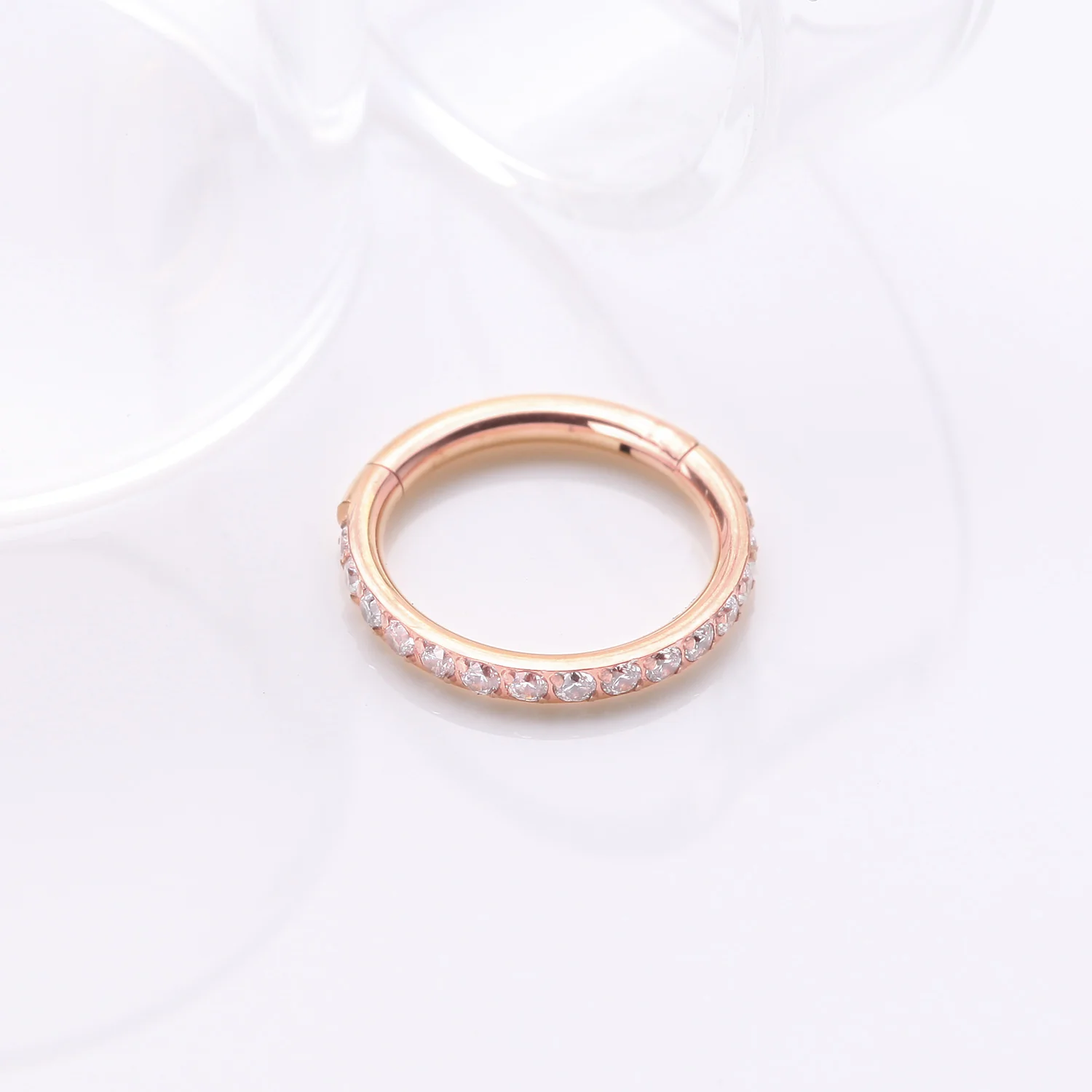 Implant Grade Titanium Rose Gold Brilliant Sparkle Gems Lined Clicker Hoop Ring - Image 2