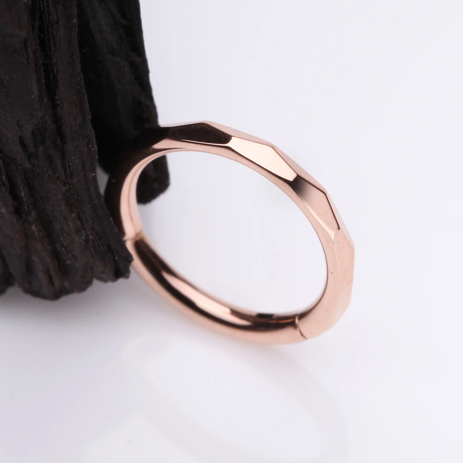 Implant Grade Titanium Rose Gold Diamond Cut Faceted Seamless Clicker Hoop Ring - Image 2