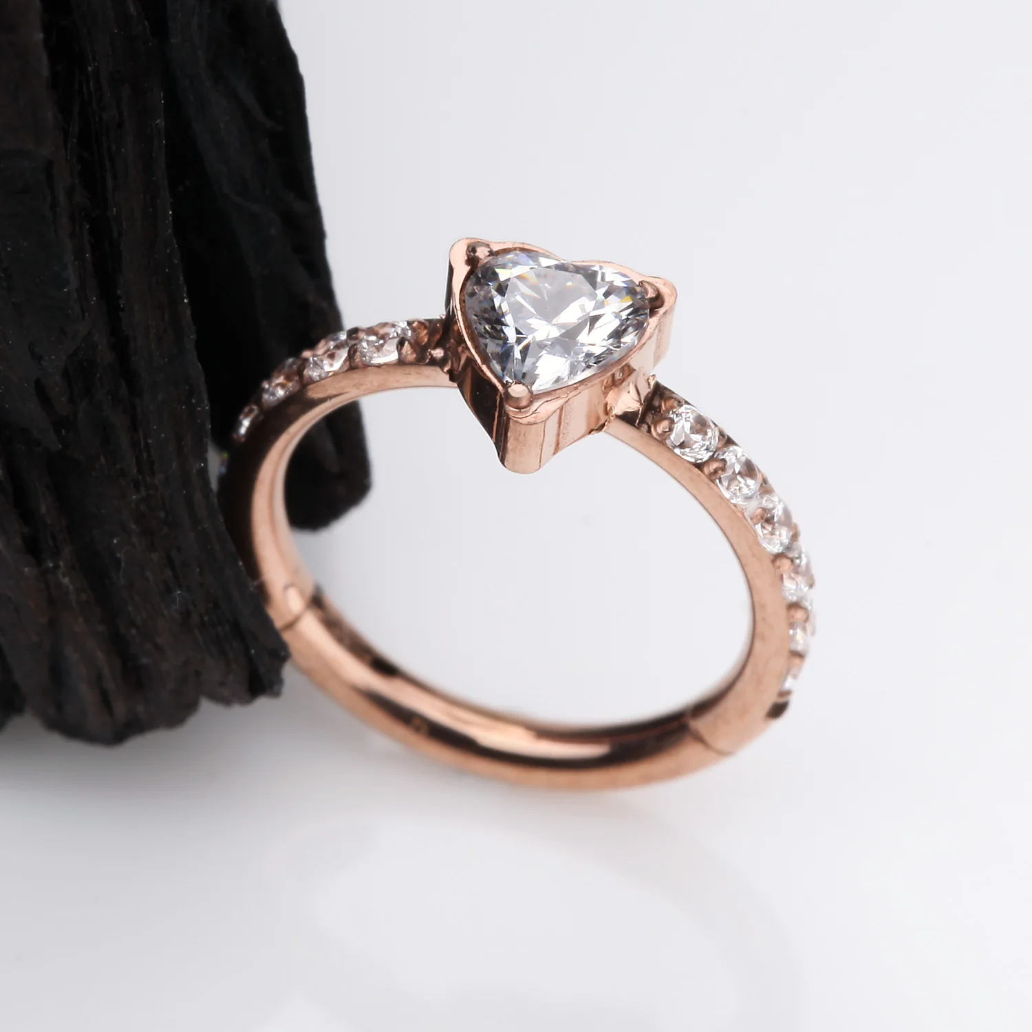 Implant Grade Titanium Rose Gold Heart Sparkle Multi-Gem Rimmed Seamless Clicker Hoop Ring - Image 2