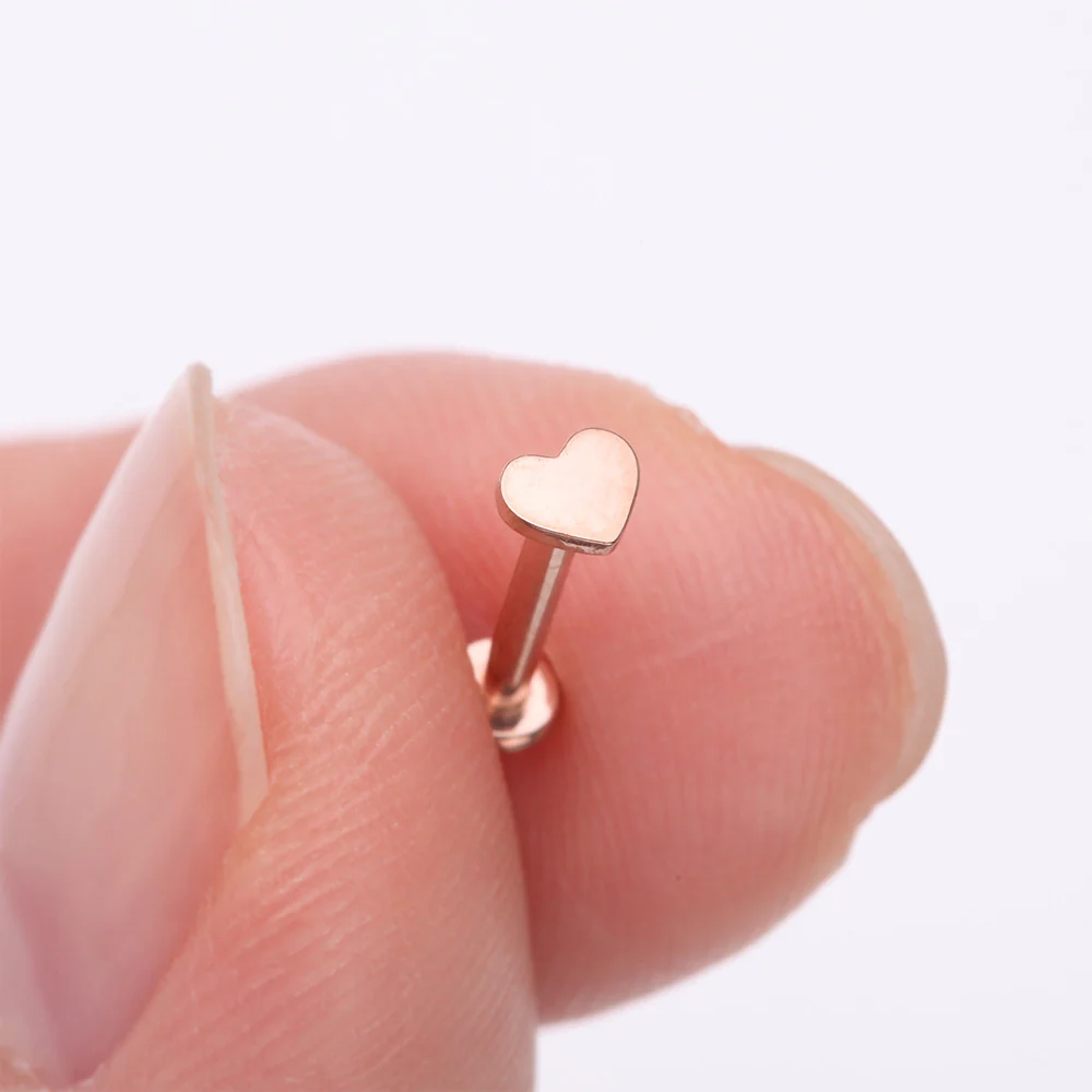 Implant Grade Titanium Rose Gold Heart Top Internally Threaded Flat Back Stud Labret - Image 3