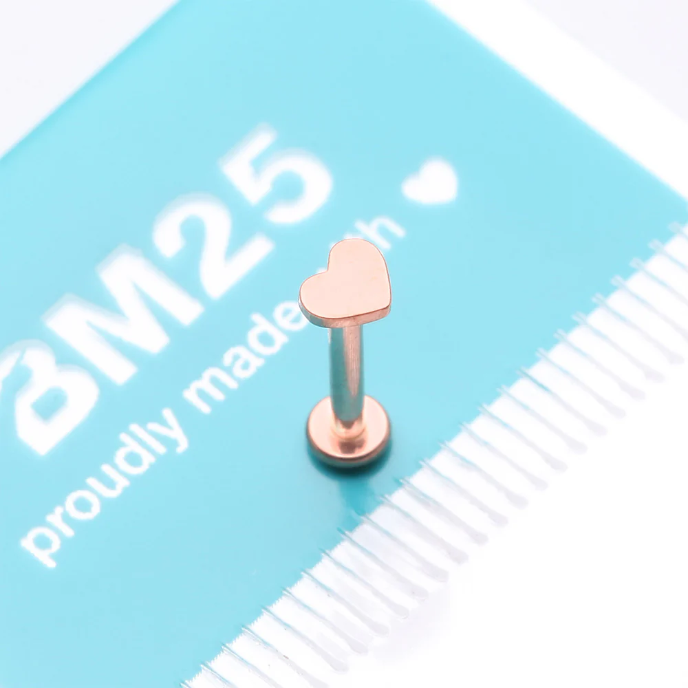Implant Grade Titanium Rose Gold Heart Top Internally Threaded Flat Back Stud Labret - Image 4