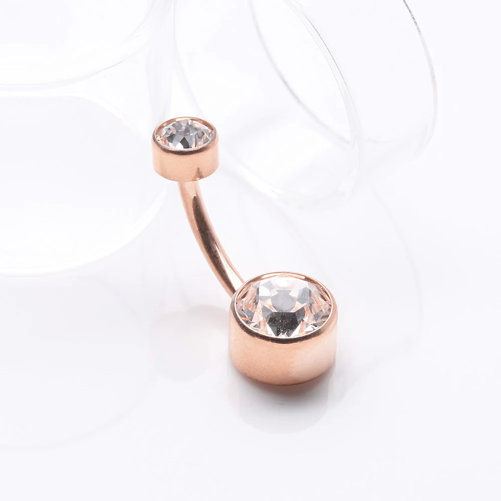 Implant Grade Titanium Rose Gold Internally Threaded Bezel Set Gem Belly Button Ring - Image 3