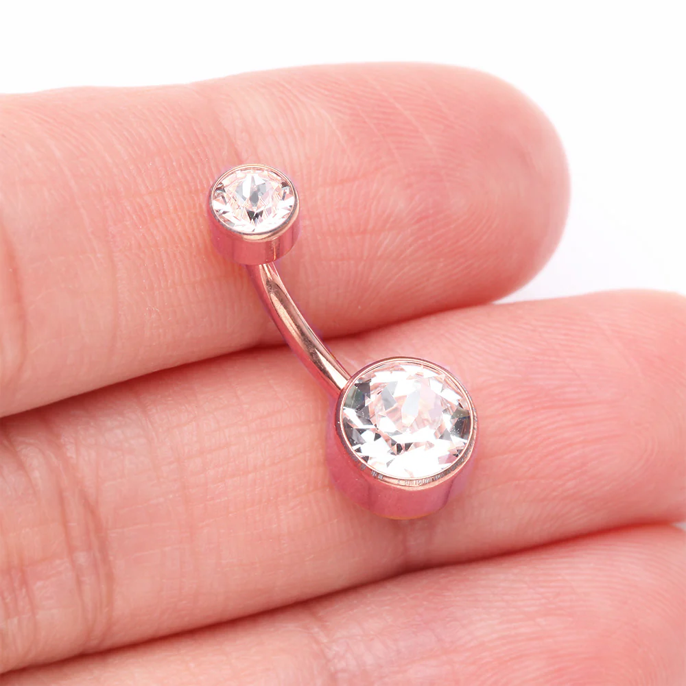 Implant Grade Titanium Rose Gold Internally Threaded Bezel Set Gem Belly Button Ring - Image 4