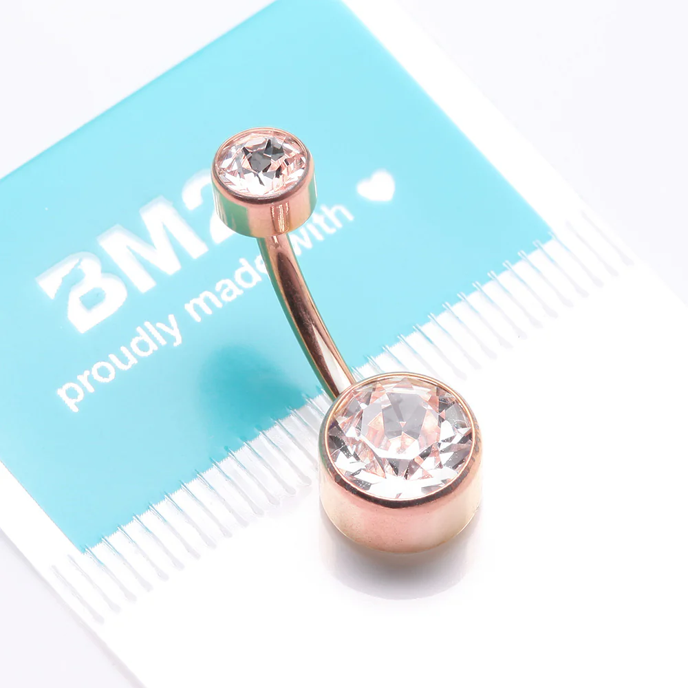 Implant Grade Titanium Rose Gold Internally Threaded Bezel Set Gem Belly Button Ring - Image 5