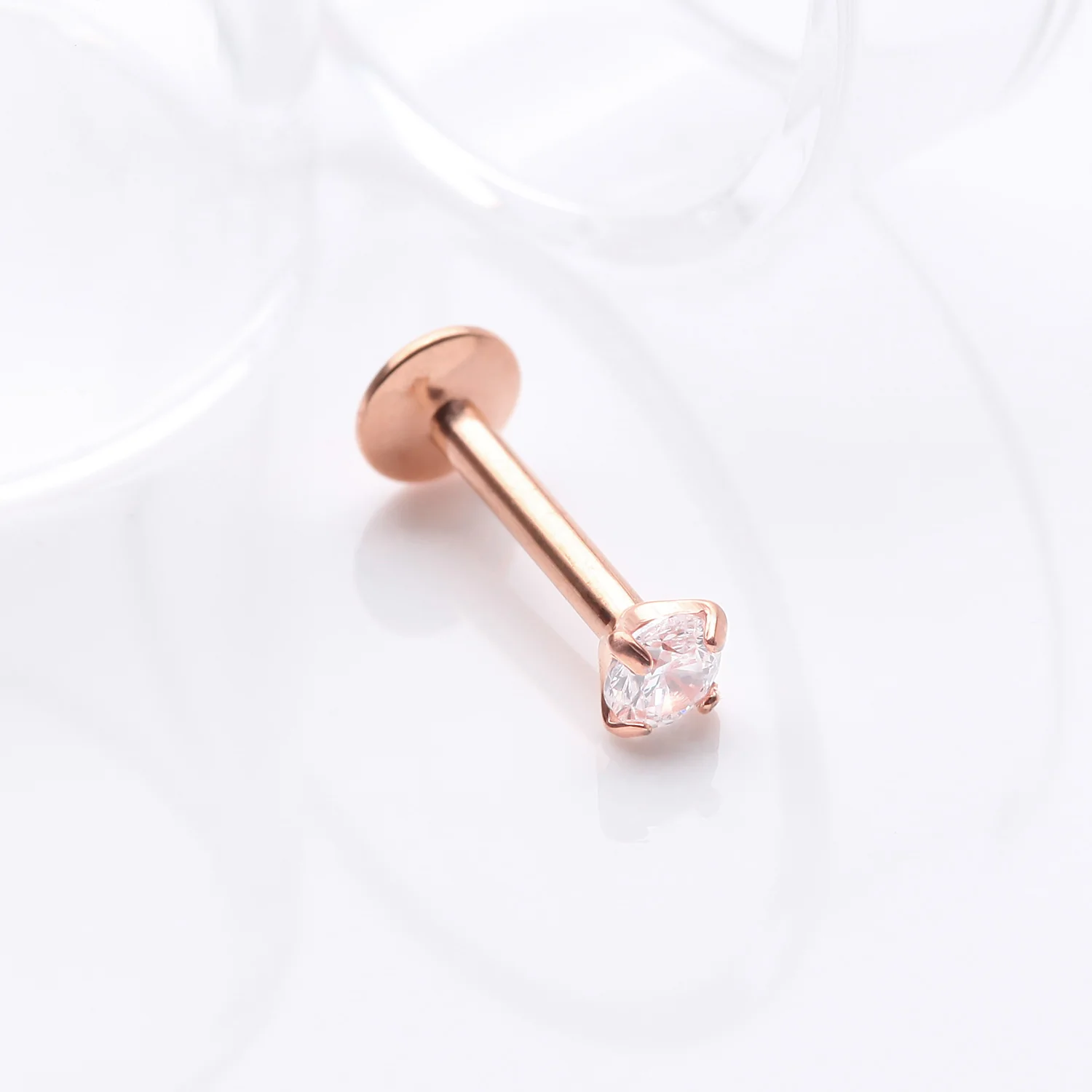 Implant Grade Titanium Rose Gold Internally Threaded Gem Sparkle Prong Set Labret - Image 2