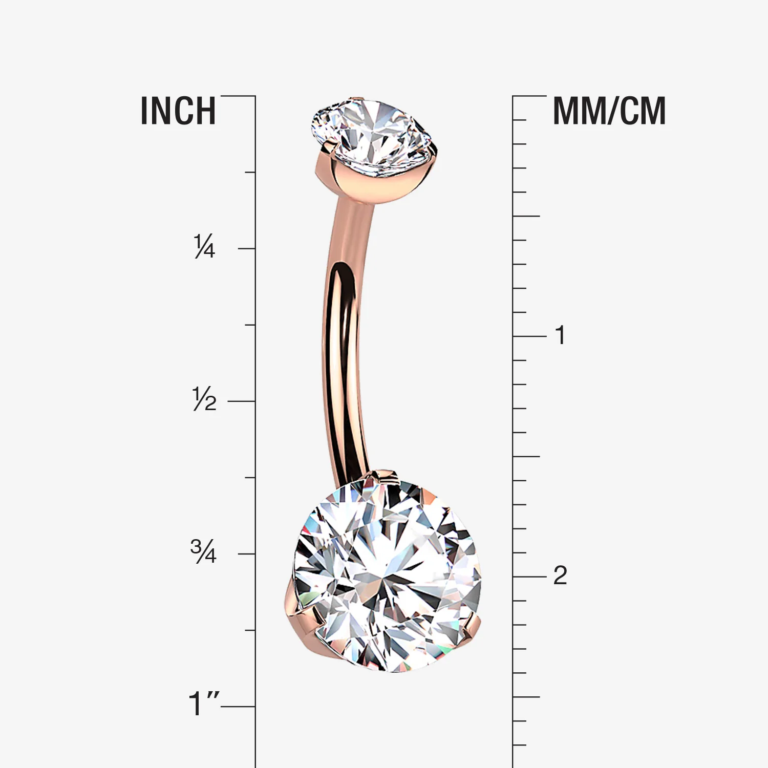 Implant Grade Titanium Rose Gold Internally Threaded Prong Set Belly Button Ring - Image 2