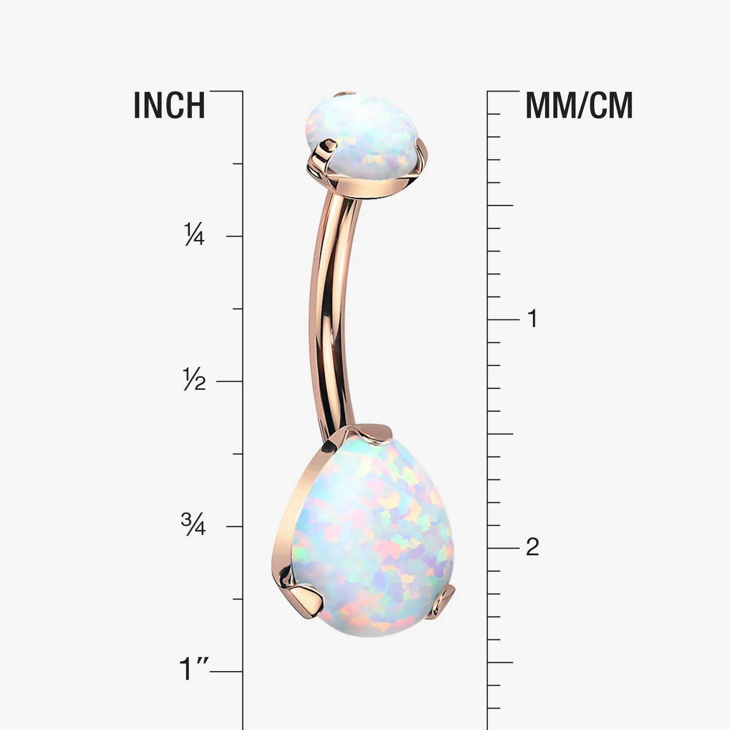 Implant Grade Titanium Rose Gold Internally Threaded Teardrop Opal Prong Belly Button Ring - Image 2