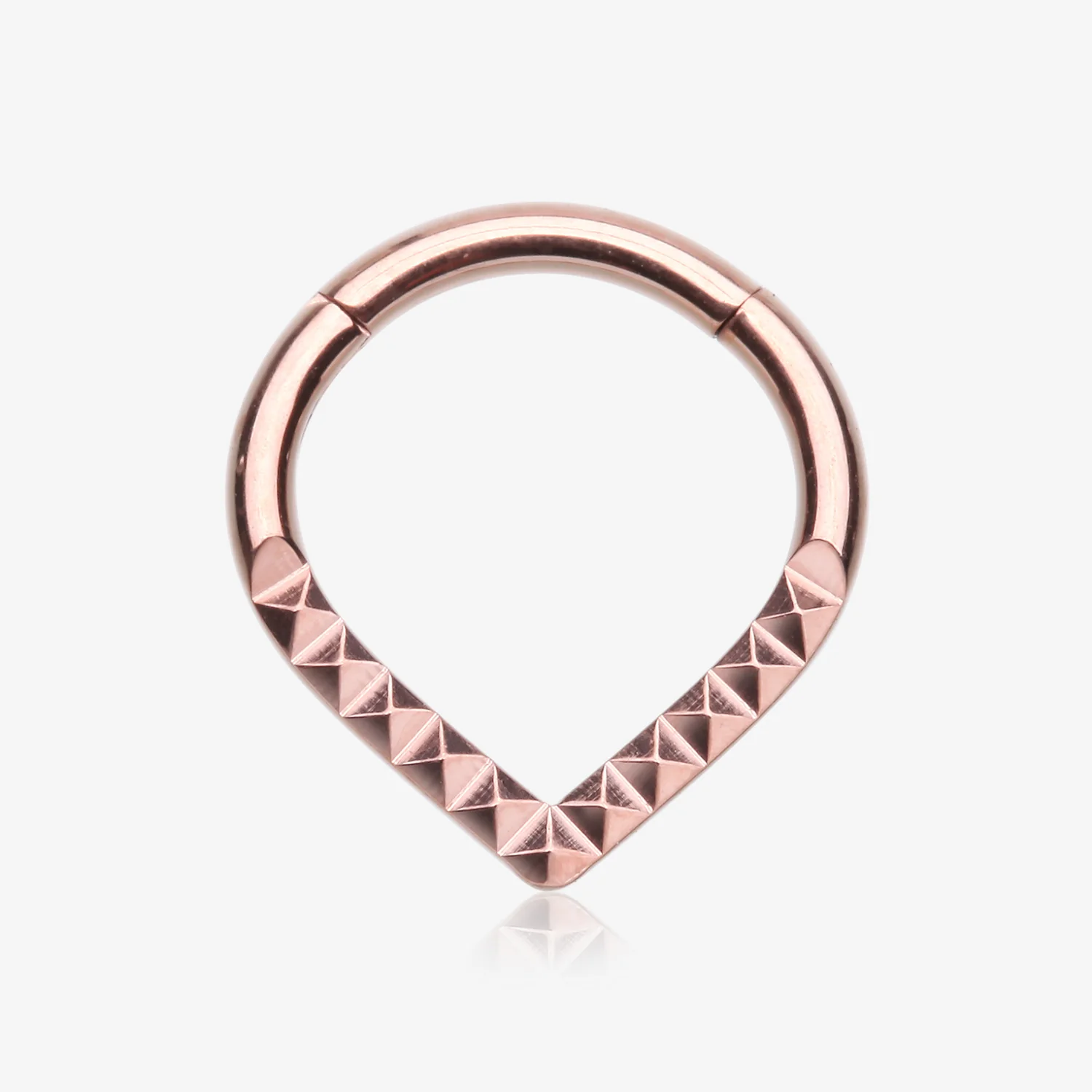 Implant Grade Titanium Rose Gold Pyramid Studded Chevron Seamless Clicker Hoop Ring