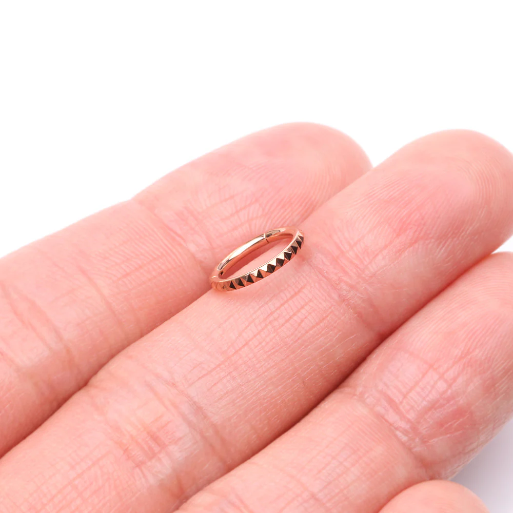 Implant Grade Titanium Rose Gold Pyramid Studded Geometric Seamless Clicker Hoop Ring - Image 3