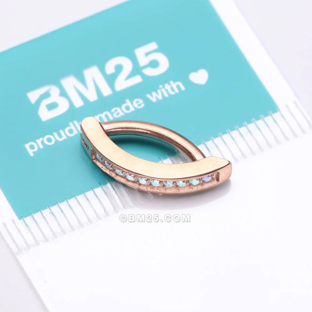 Implant Grade Titanium Rose Gold Sparkle Gem Lined Minimalist Curved Bar Belly Clicker - Image 5