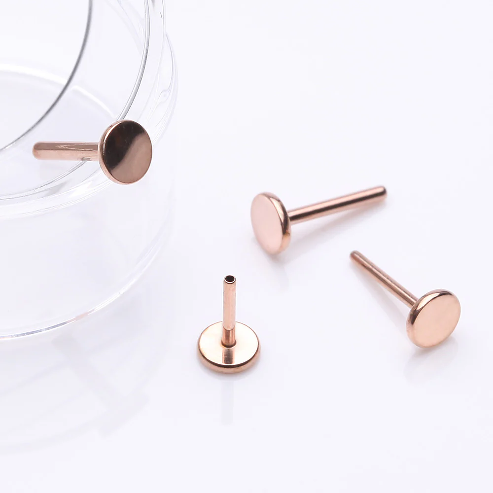 Implant Grade Titanium OneFit Threadless Rose Gold Flat Back Stud Labret Bar Part - Image 4