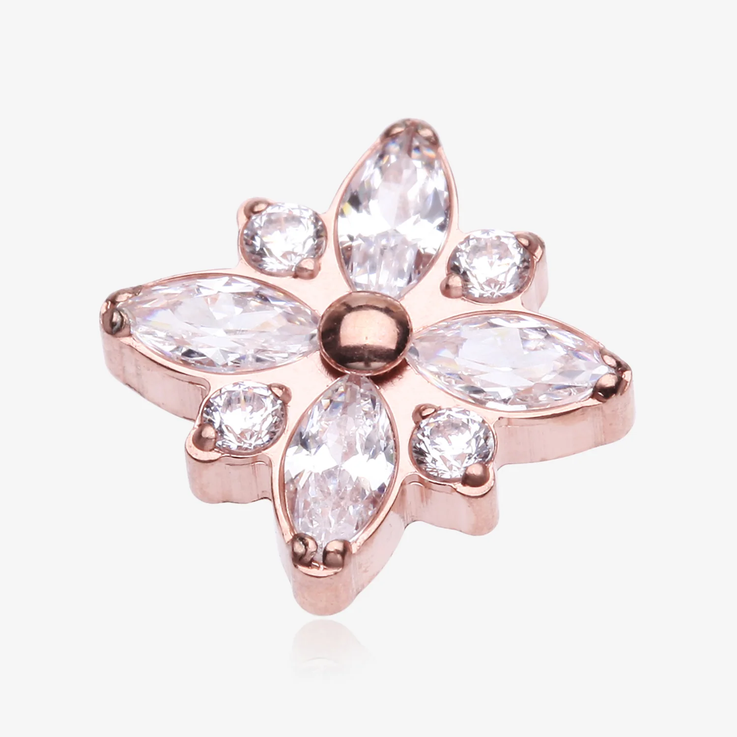 Implant Grade Titanium OneFit Threadless Rose Gold Marquise Flower Brilliance Top Part