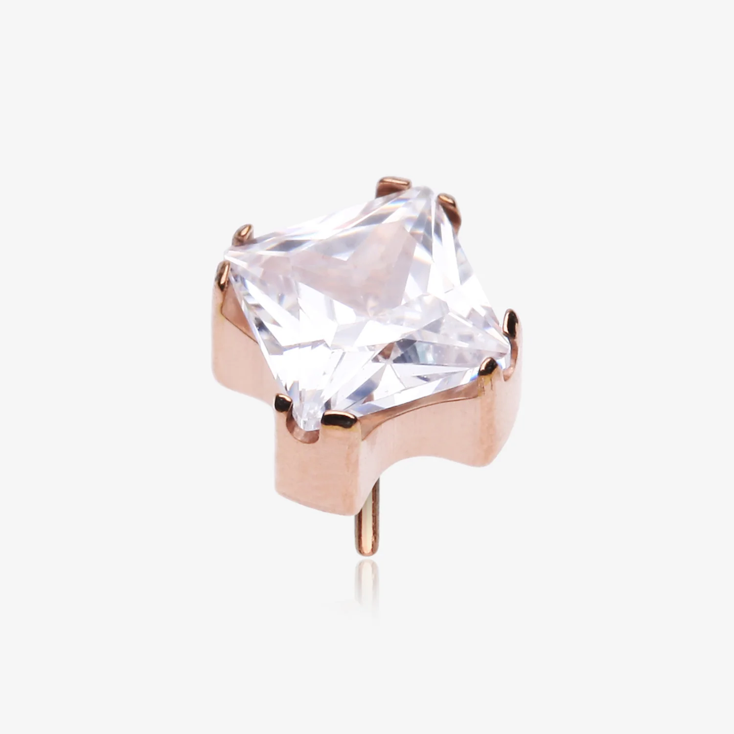 Implant Grade Titanium OneFit Threadless Rose Gold Prong Set Square Gem Sparkle Top Part