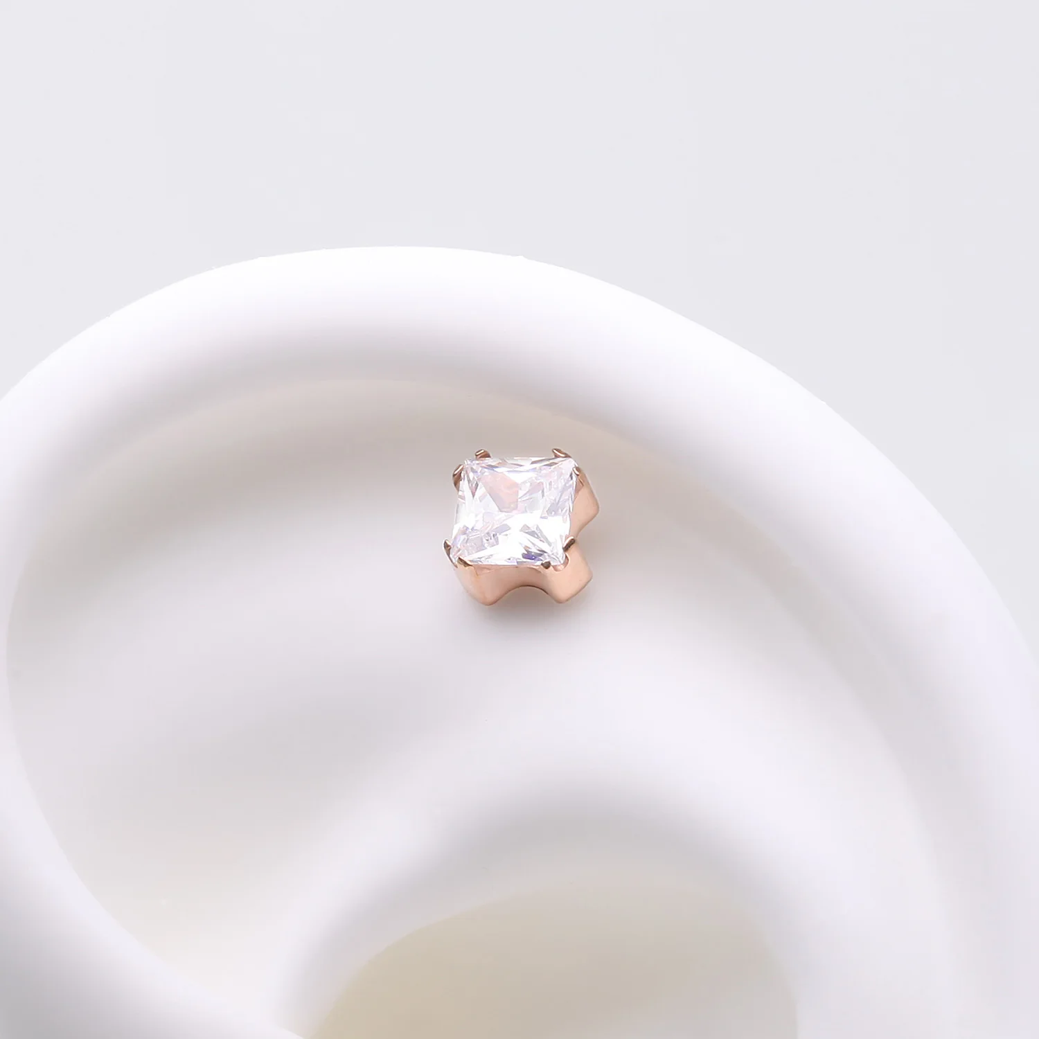 Implant Grade Titanium OneFit Threadless Rose Gold Prong Set Square Gem Sparkle Top Part - Image 2