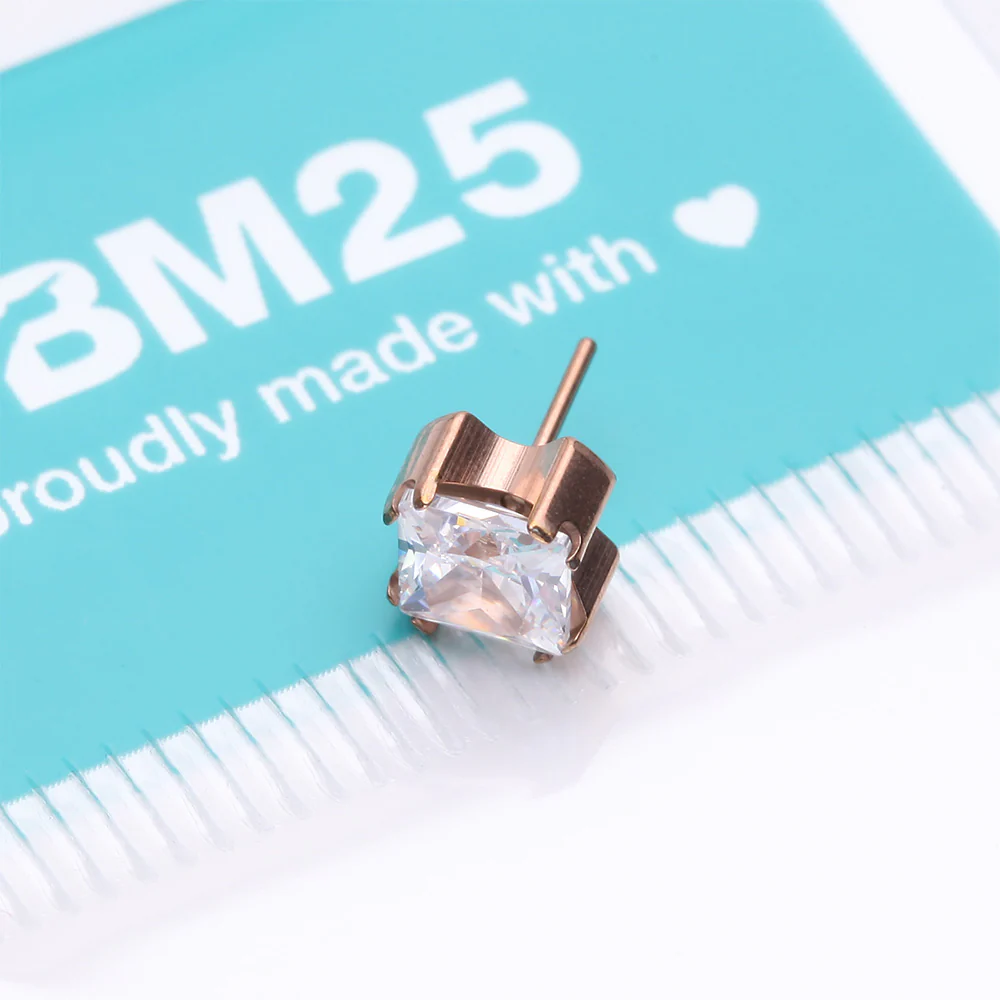 Implant Grade Titanium OneFit Threadless Rose Gold Prong Set Square Gem Sparkle Top Part - Image 4