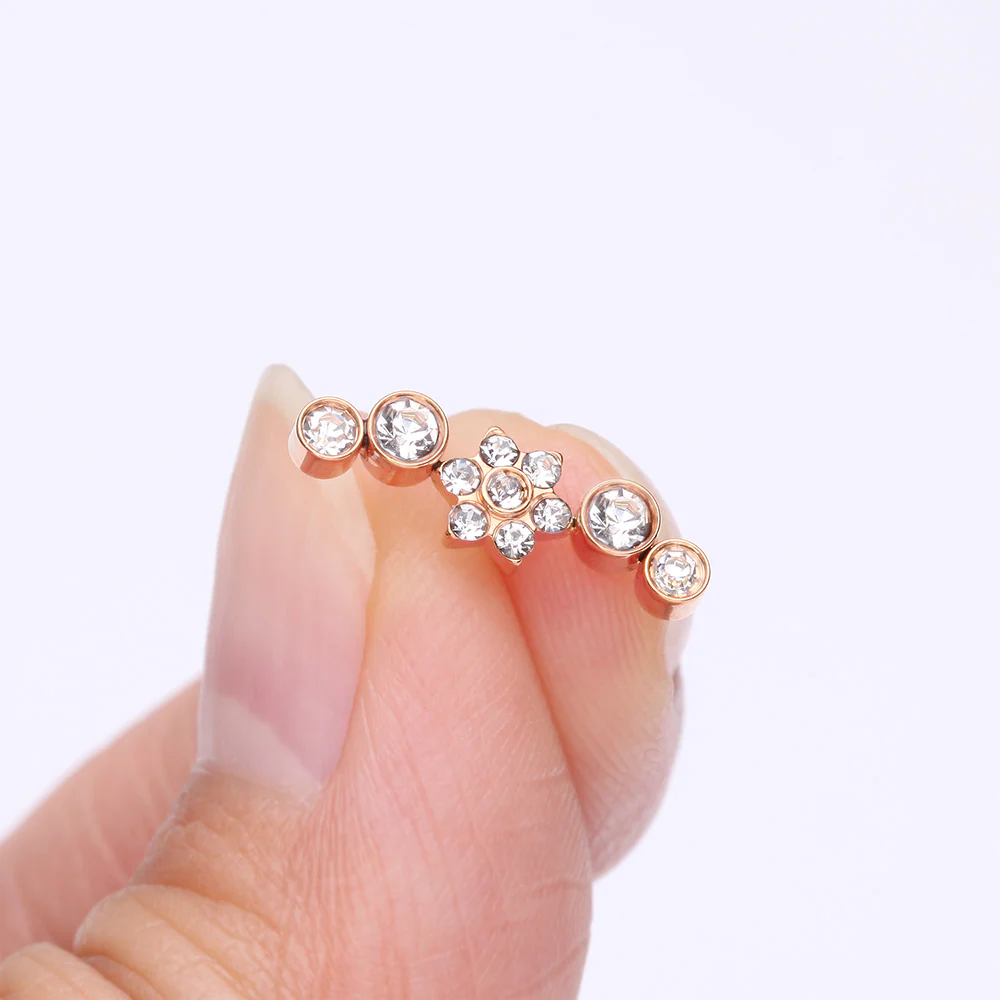 Implant Grade Titanium OneFit Threadless Rose Gold Radiant Sparkle Flower Journey Curve Top Part - Image 3