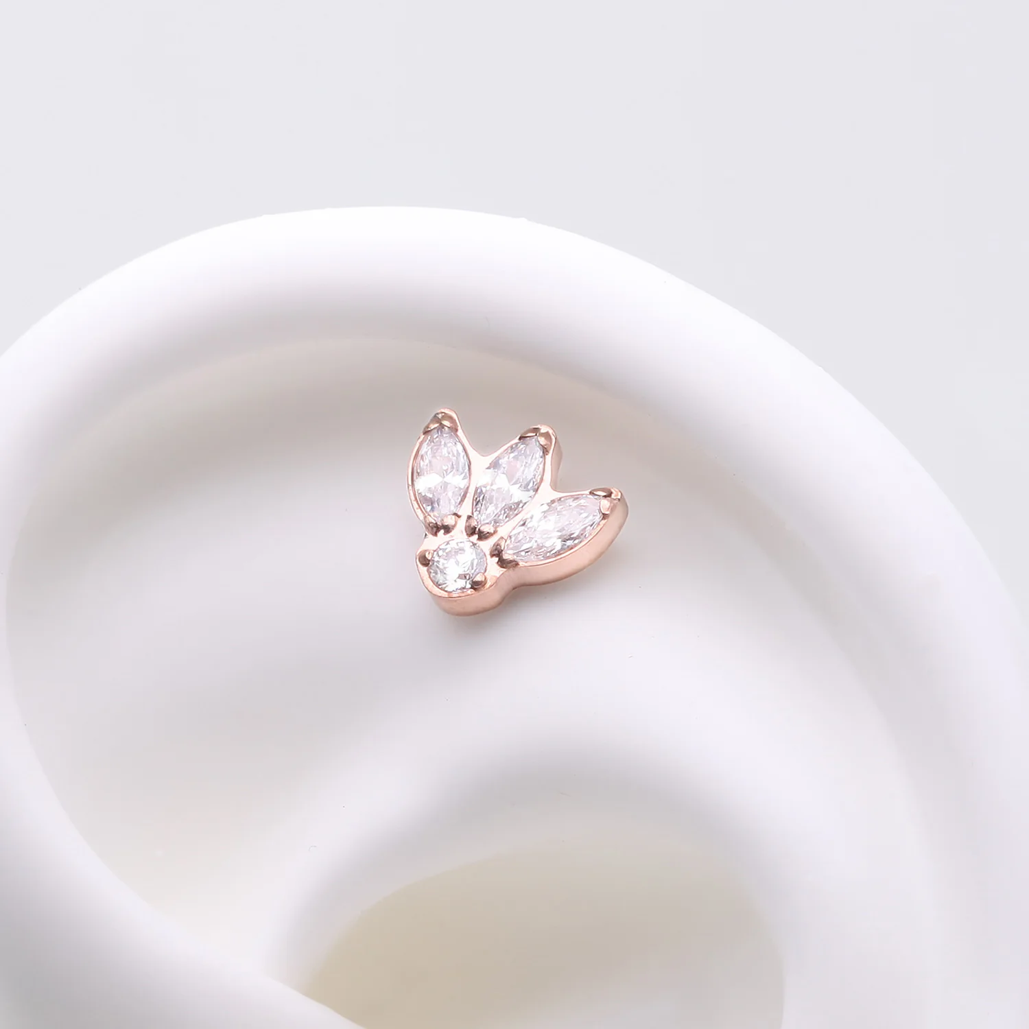 Implant Grade Titanium OneFit Threadless Rose Gold Triple Marquise Sparkle Flower Top Part - Image 2