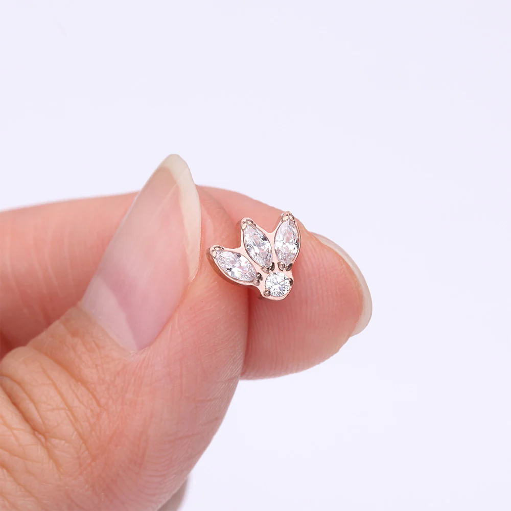 Implant Grade Titanium OneFit Threadless Rose Gold Triple Marquise Sparkle Flower Top Part - Image 3