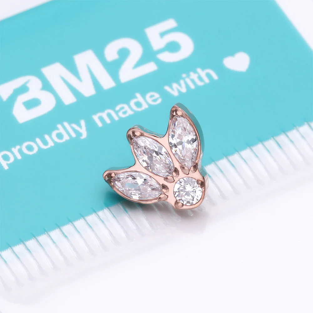 Implant Grade Titanium OneFit Threadless Rose Gold Triple Marquise Sparkle Flower Top Part - Image 4