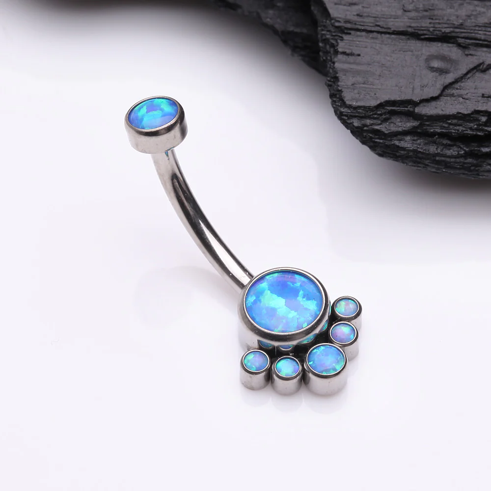 Implant Grade Titanium Royal Bali Fire Opal Internally Threaded Belly Button Ring - Image 3