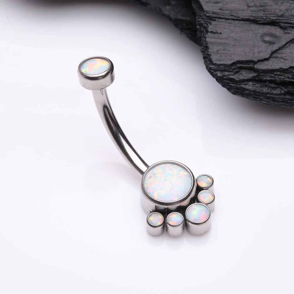 Implant Grade Titanium Royal Bali Fire Opal Internally Threaded Belly Button Ring - Image 3