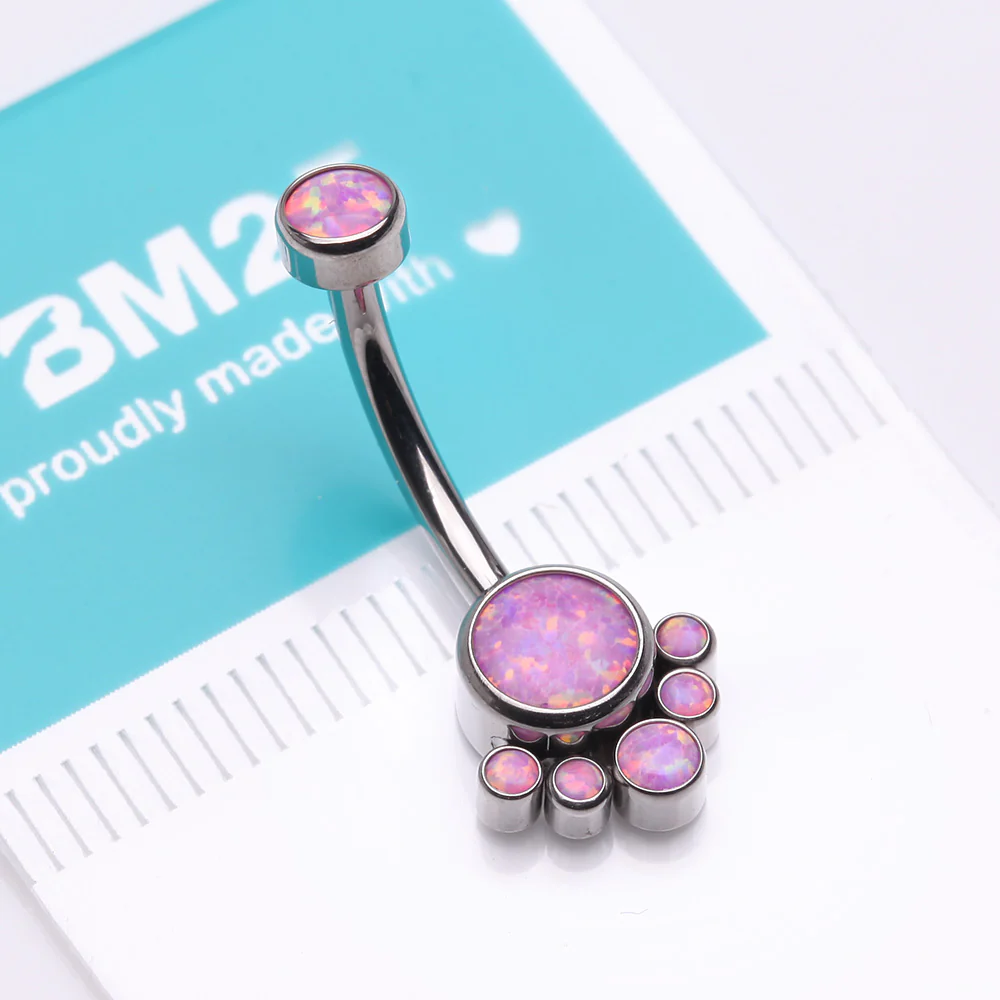 Implant Grade Titanium Royal Bali Fire Opal Internally Threaded Belly Button Ring - Image 4