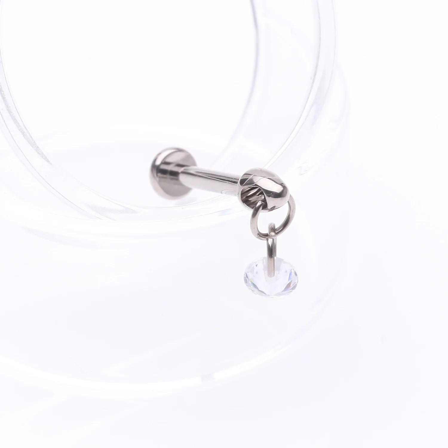 Implant Grade Titanium Simple Sparkle Dangle Internally Threaded Labret - Image 2